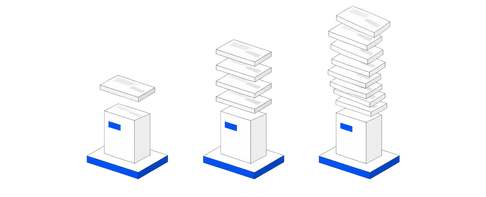 Illustration : des piles de dossiers qui grossissent à chaque nouveau client